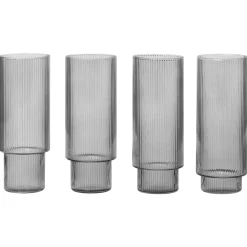 Ferm LIVING Ripple Long Drink Glass 4-Pakk Smoked Grey Sale
