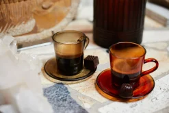 HK Living 70'S Glassware Kaffefat O 10,6 Cm 4-Pakning Mud Brown Best